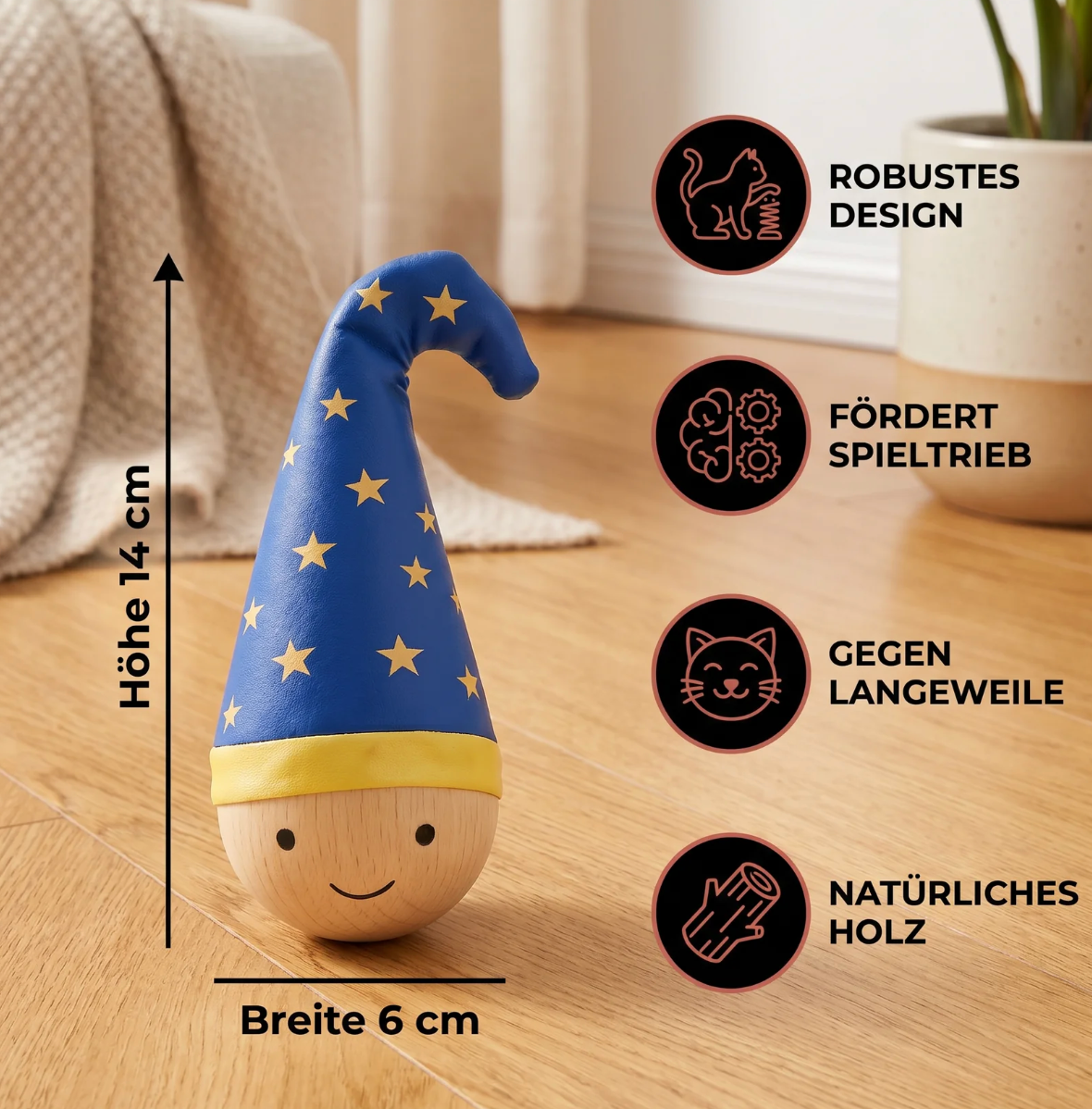 Stehauf-Katzenspielzeug mit Federn