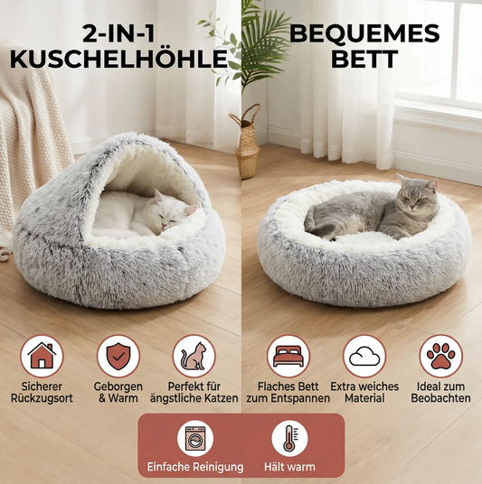 2-in-1 Kuschelhöhle für Katzen