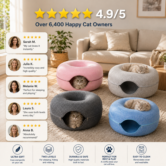 2-in-1 Donut Katzenbett mit Spieltunnel