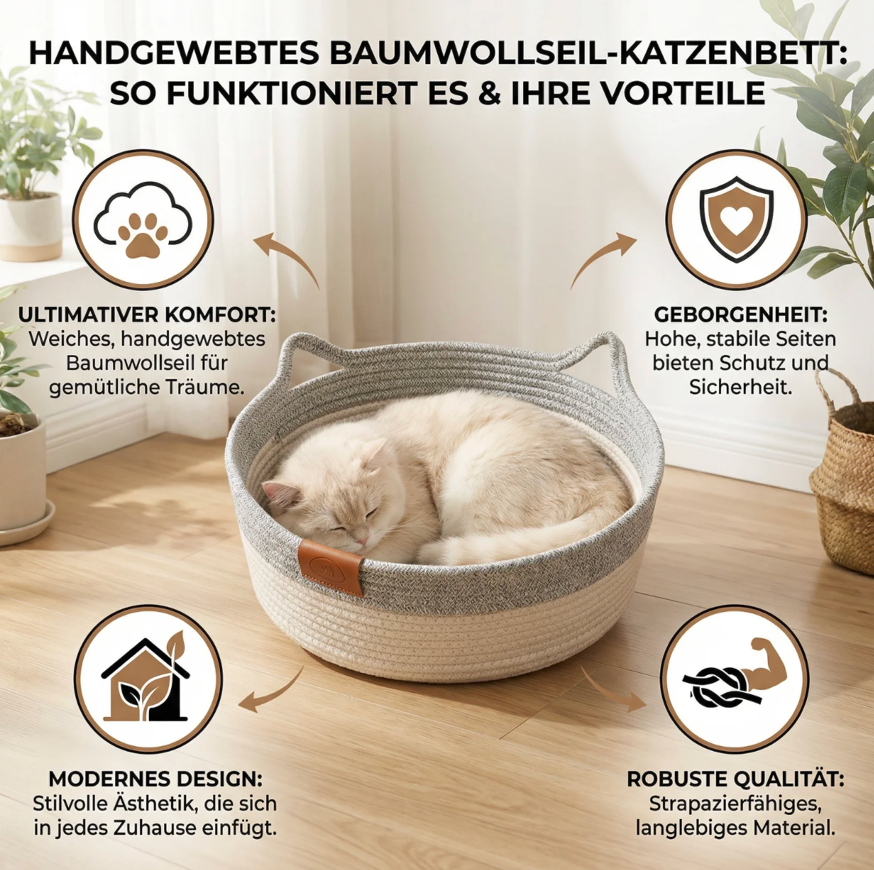 Handgeflochtenes Rattan-Katzenbett
