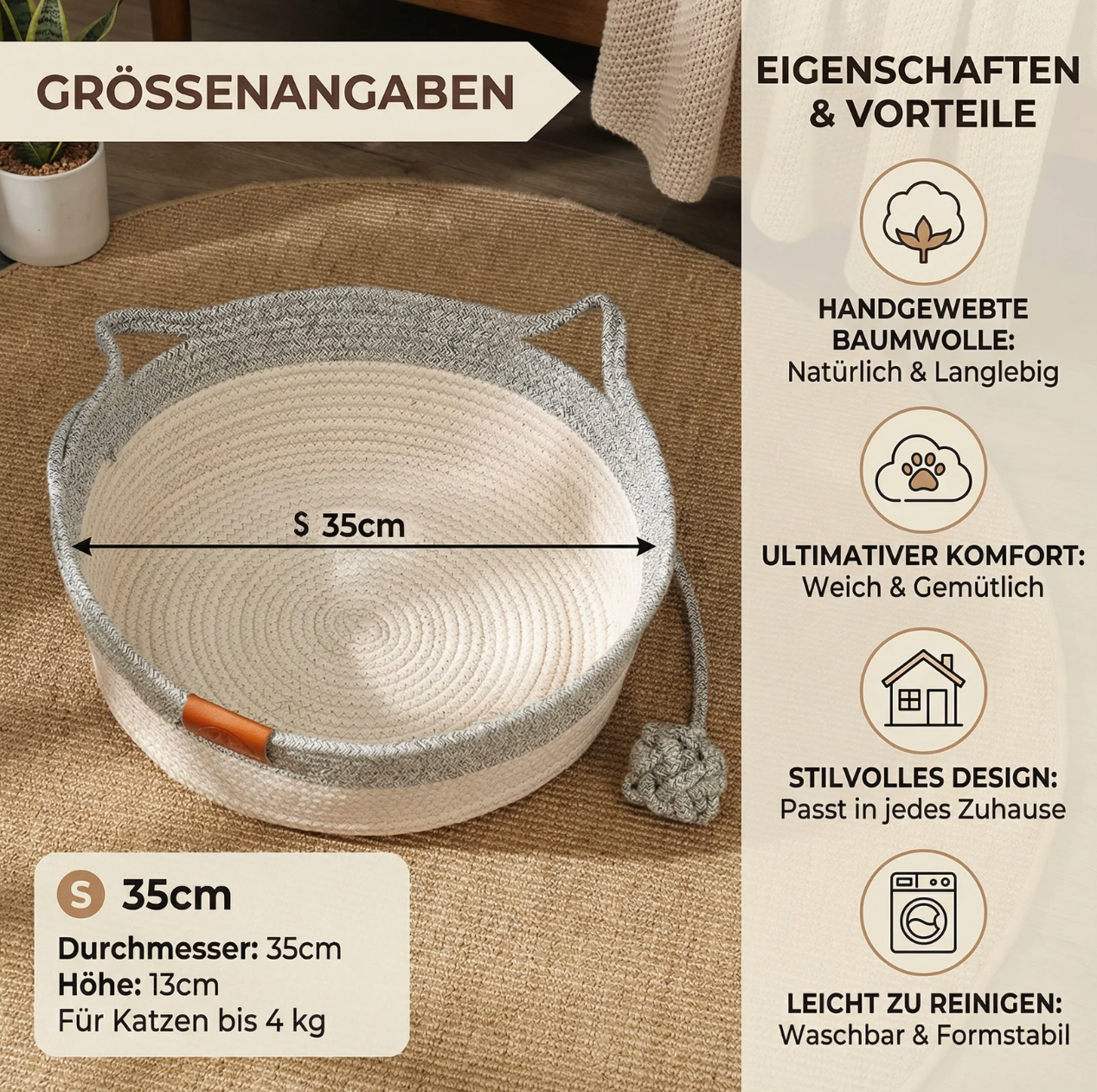 Handgeflochtenes Rattan-Katzenbett