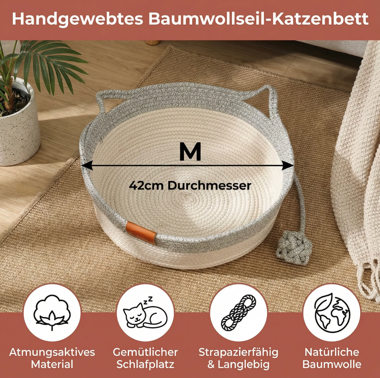Handgeflochtenes Rattan-Katzenbett