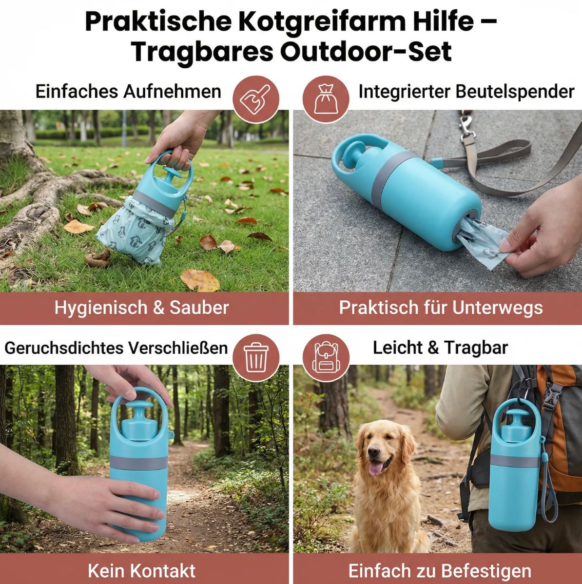 Tragbarer Kotgreifer mit Beutelspender für Hunde