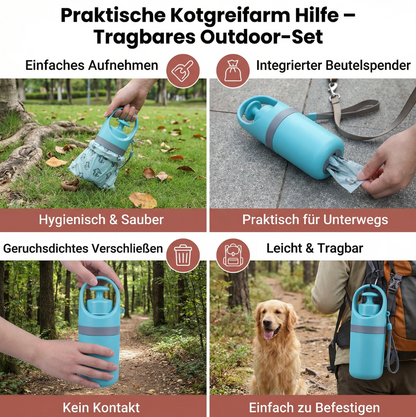 Tragbarer Kotgreifer mit Beutelspender für Hunde