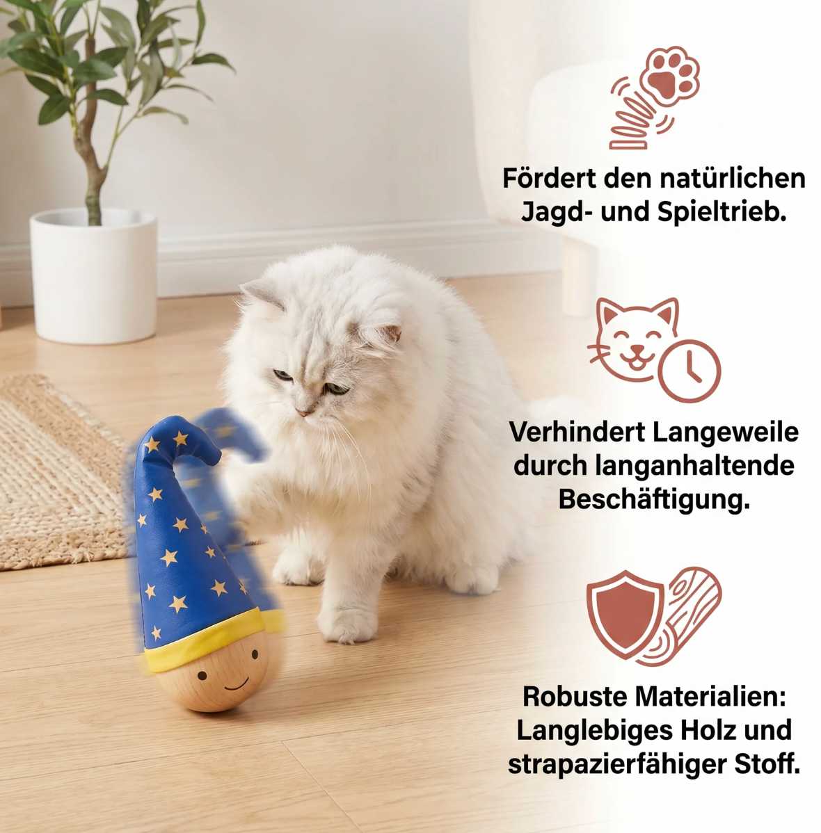 Stehauf-Katzenspielzeug mit Federn