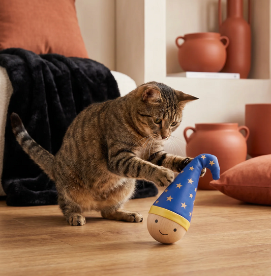 Stehauf-Katzenspielzeug mit Federn