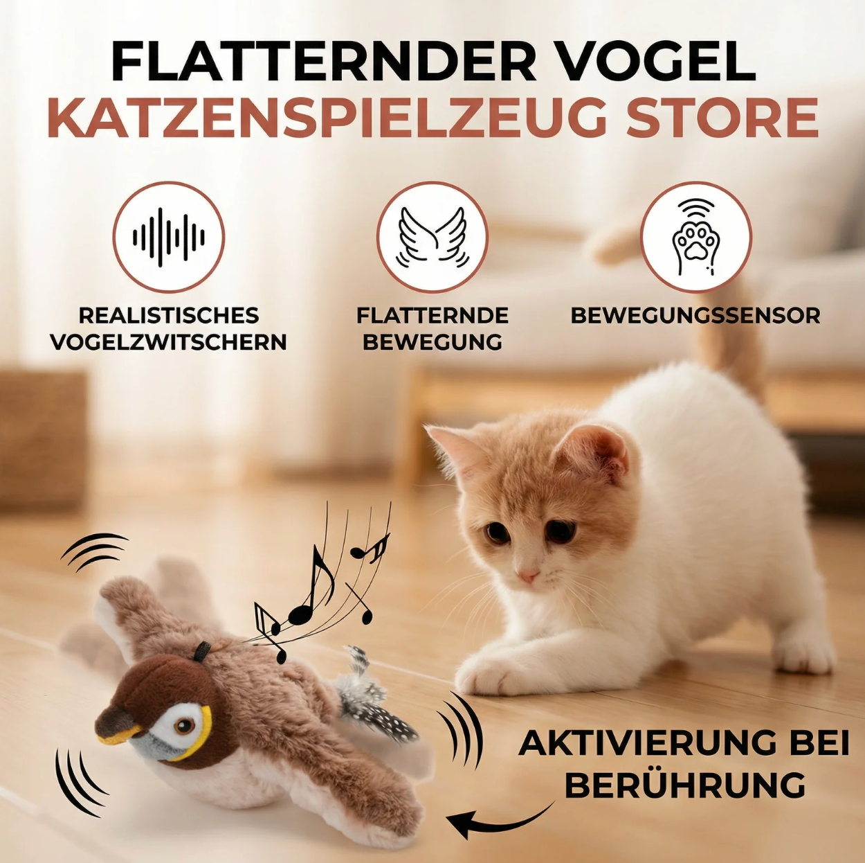Interaktiver Flattervogel für Katzen