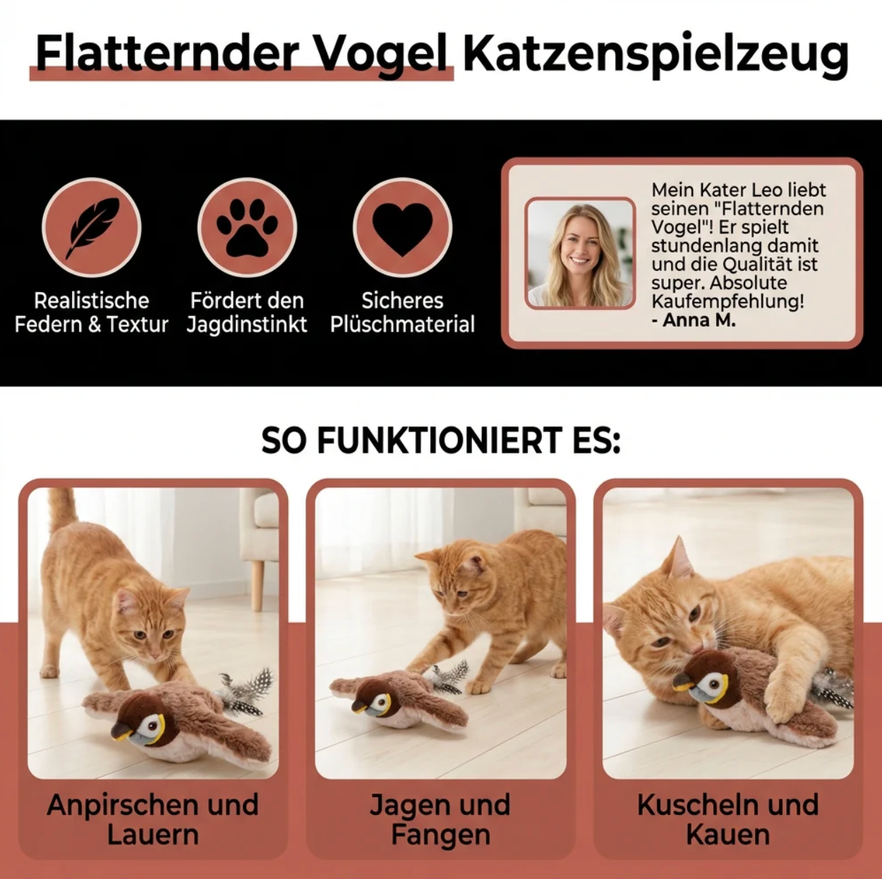 Interaktiver Flattervogel für Katzen