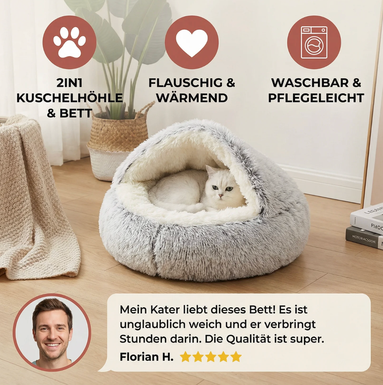2-in-1 Kuschelhöhle für Katzen