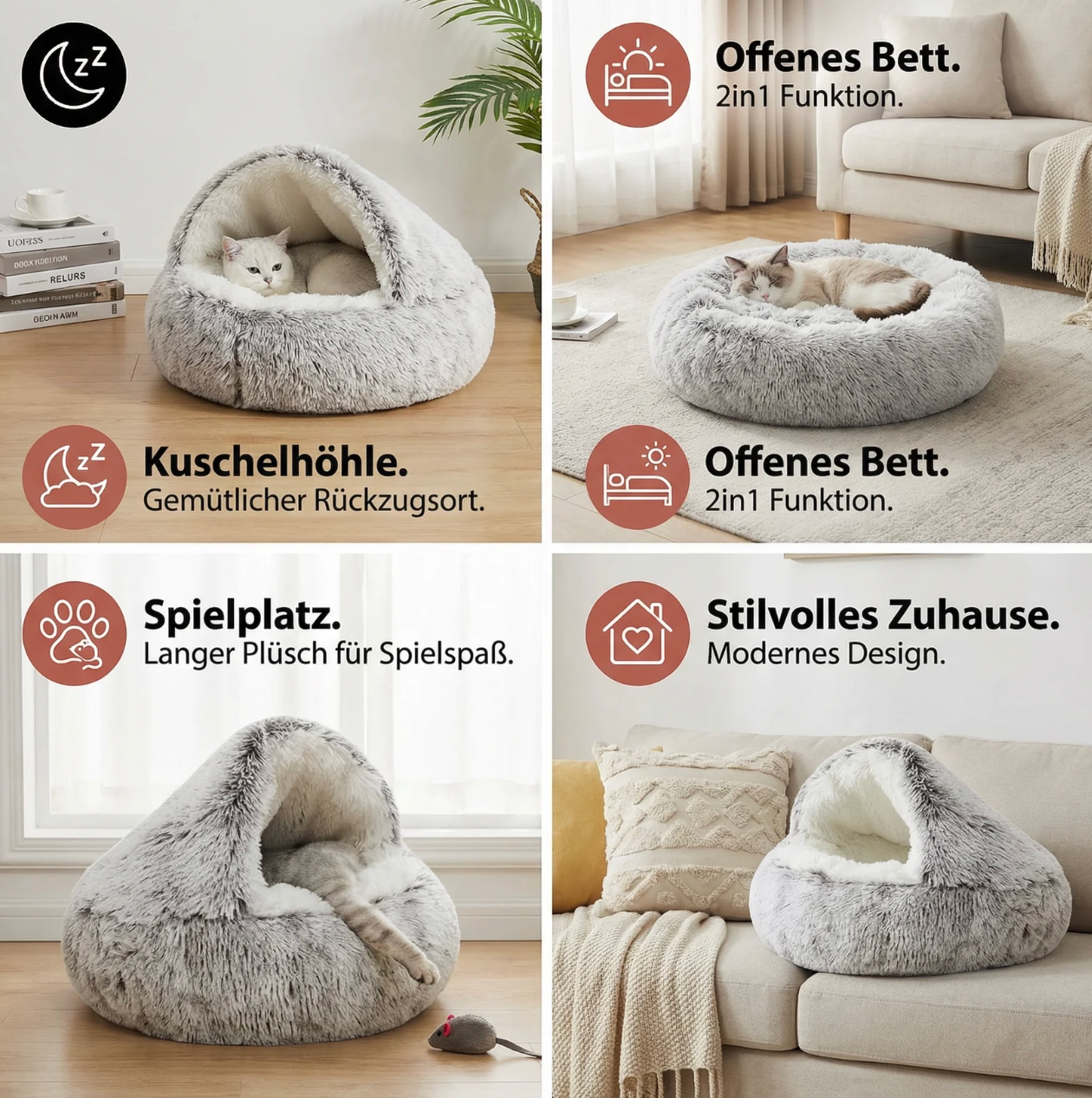 2-in-1 Kuschelhöhle für Katzen