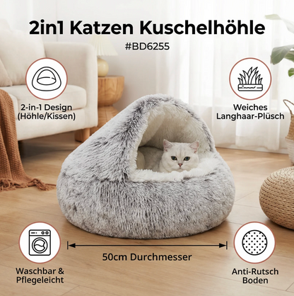 2-in-1 Kuschelhöhle für Katzen