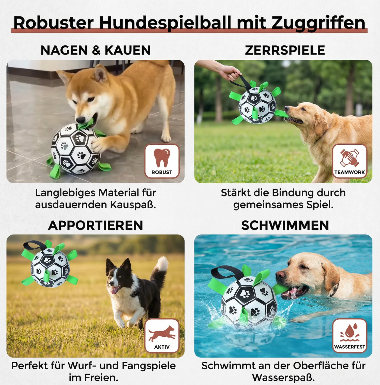 Hunde-Fußball mit Griffen
