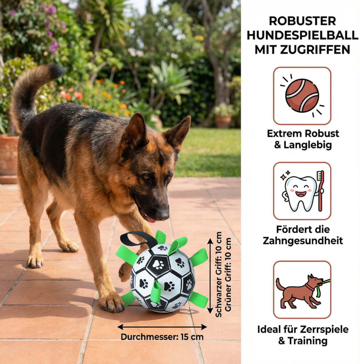 Hunde-Fußball mit Griffen