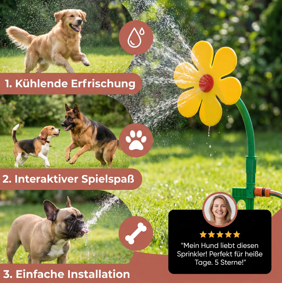 Tanzender Wassersprinkler für Hunde