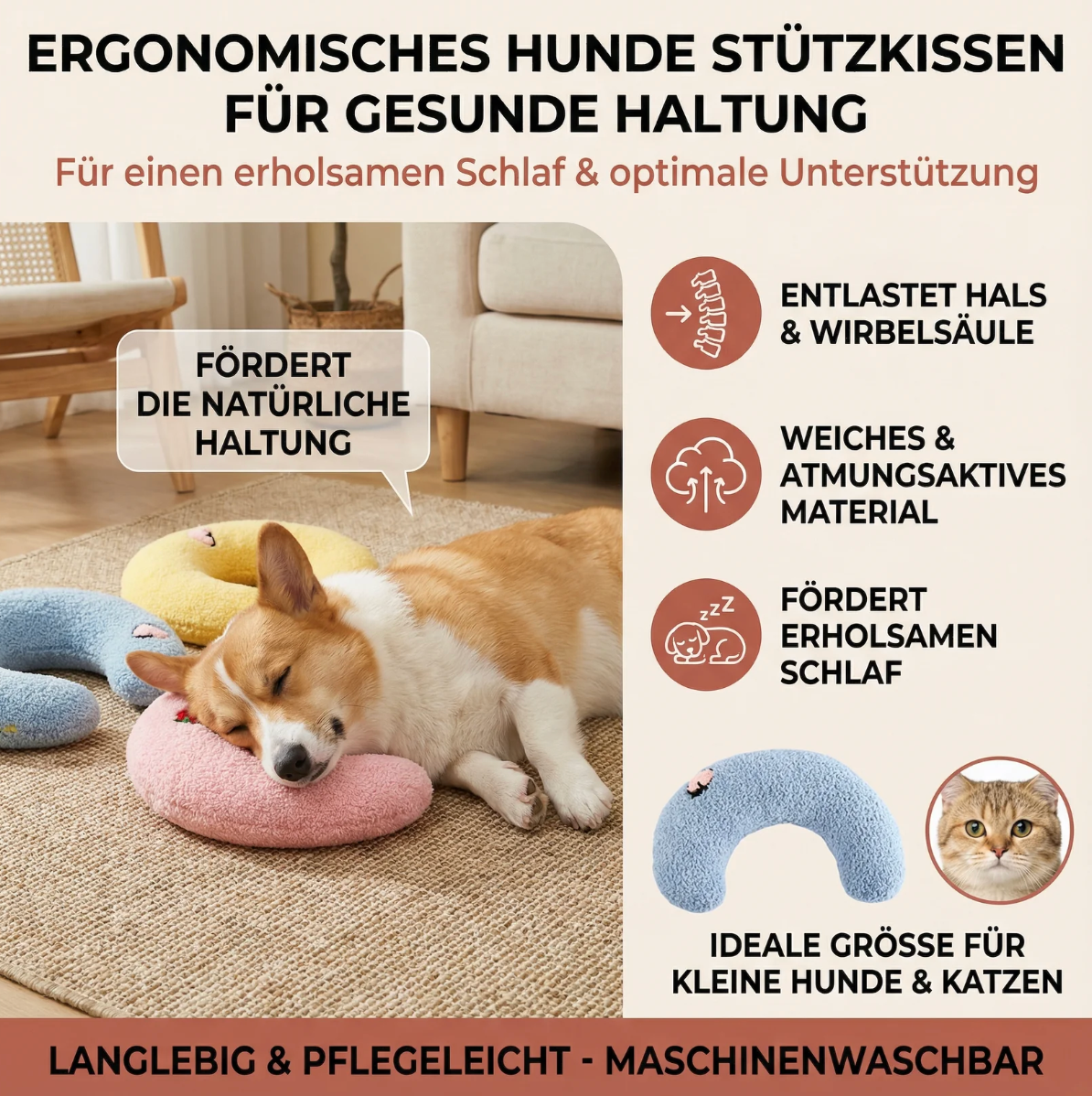 Mondförmiges Kuschelkissen für Hunde & Katzen