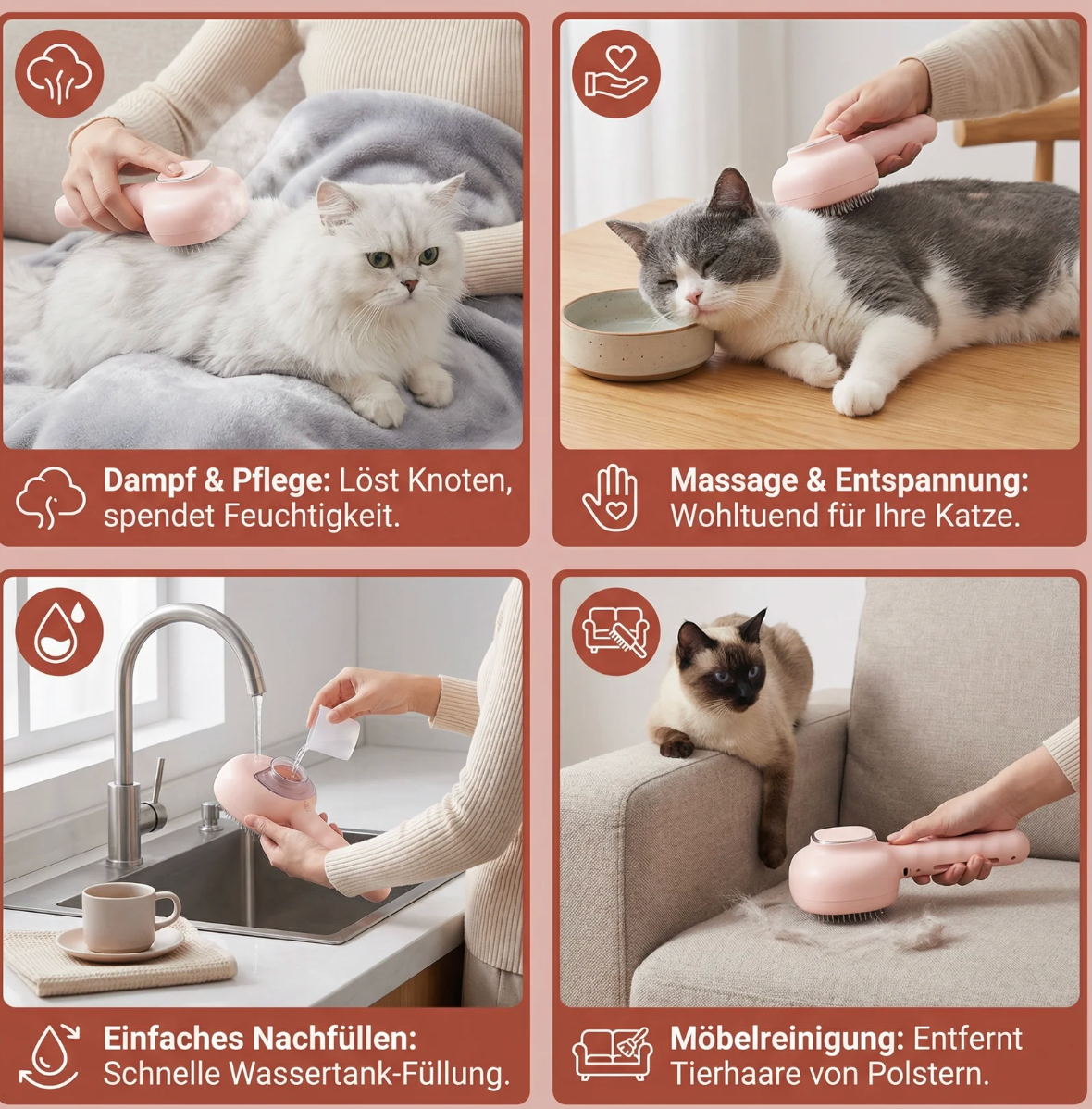 3-in-1 Dampf-Pflegebürste für Hunde & Katzen