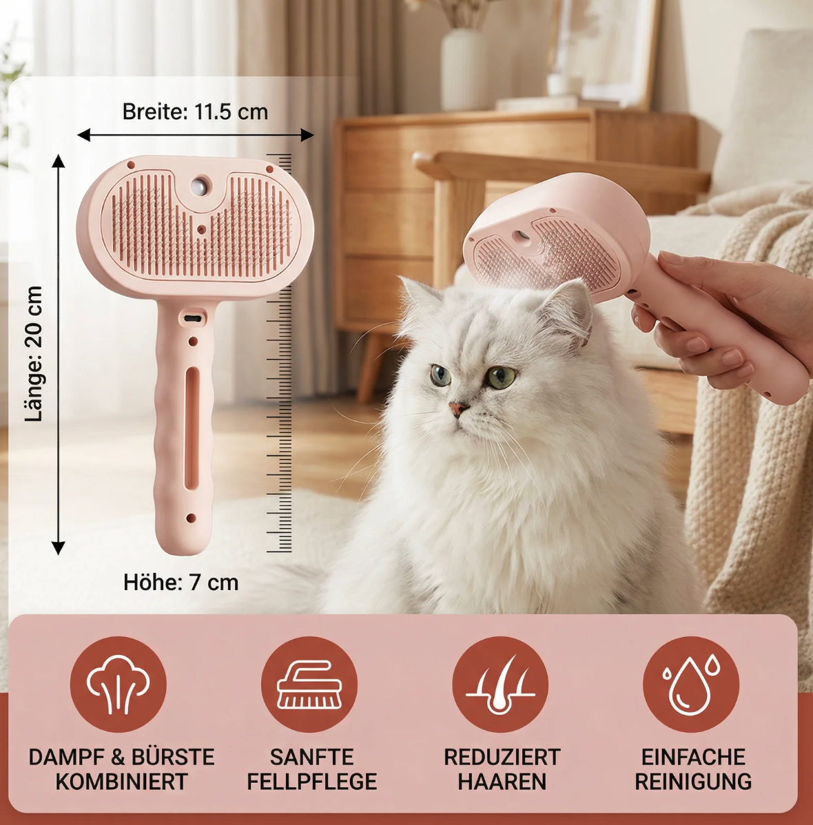 3-in-1 Dampf-Pflegebürste für Hunde & Katzen