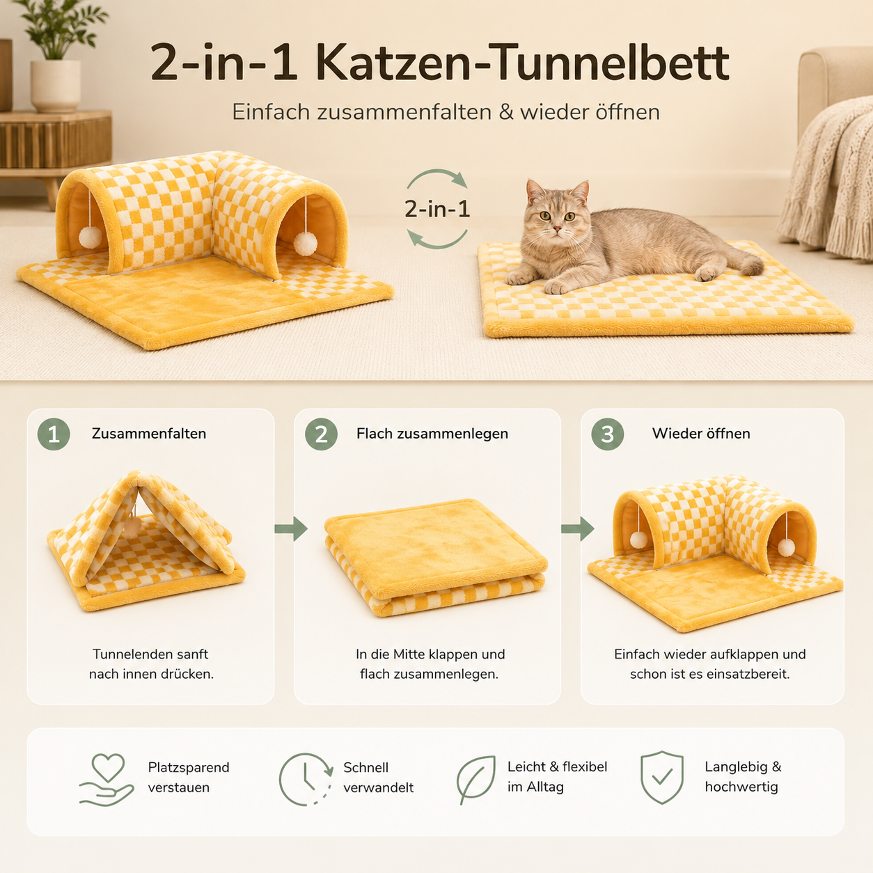2-in-1 Katzen-Tunnelbett