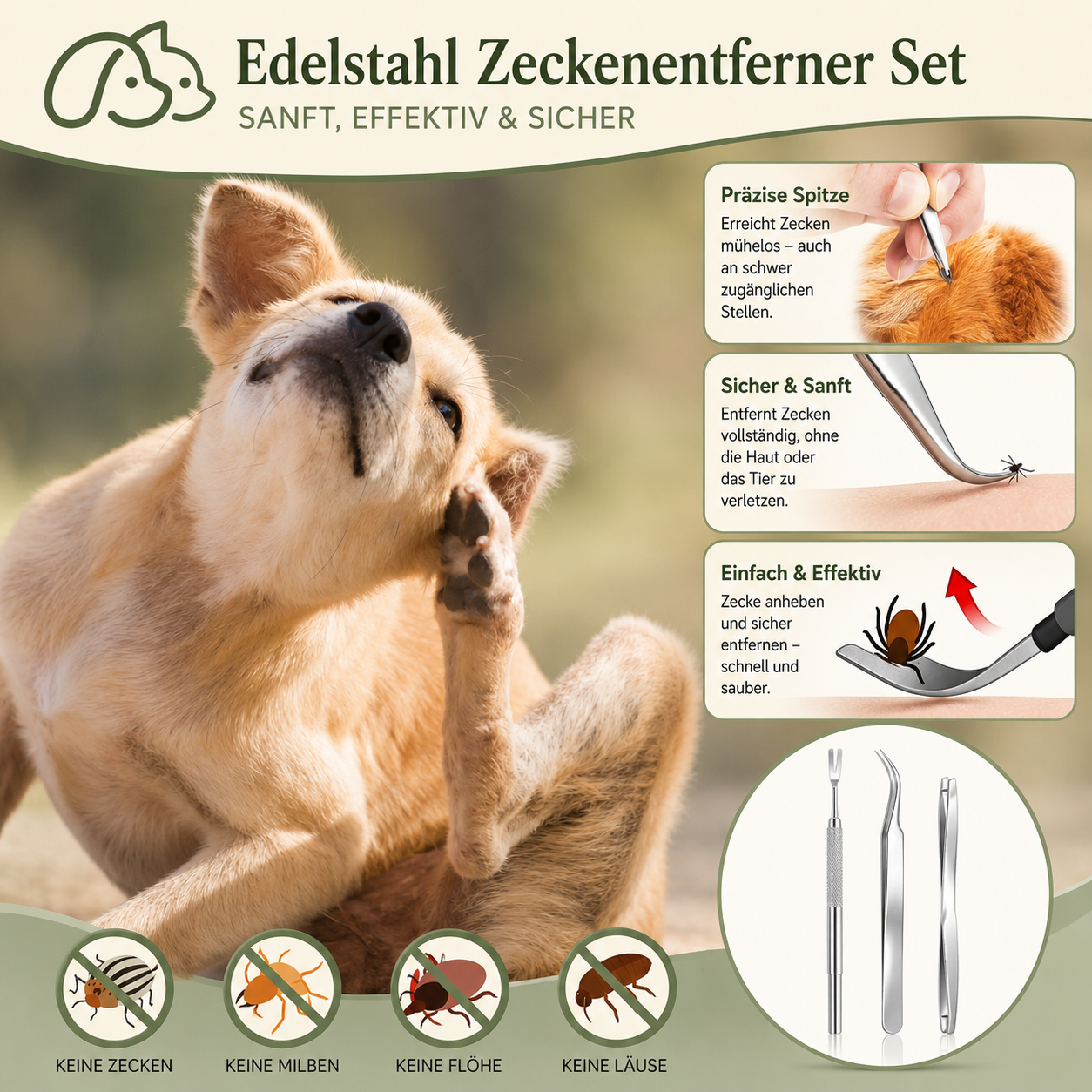 Zeckenentferner Set für Hunde & Katzen