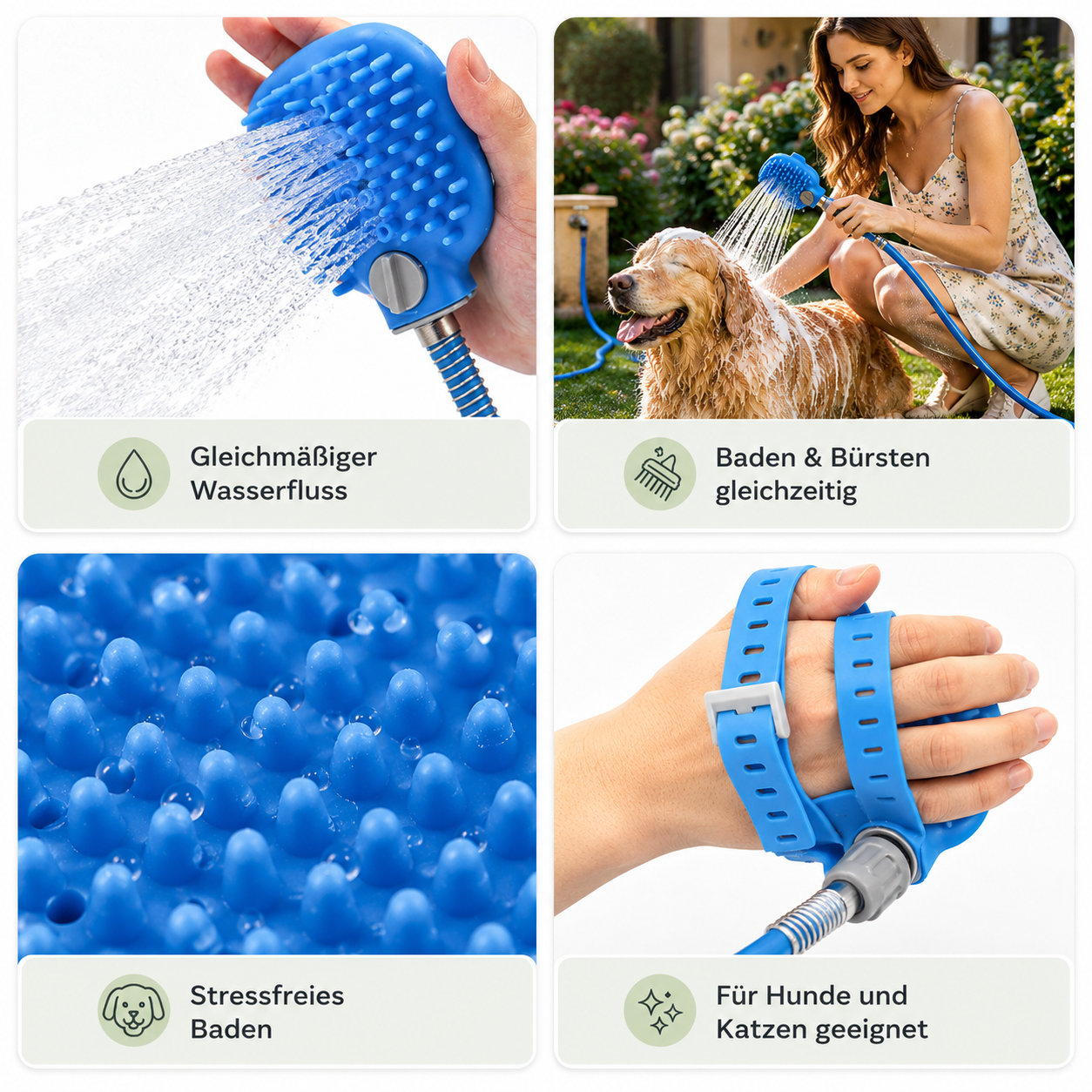 2-in-1 Badebürste mit Duschkopf für Hunde & Katzen