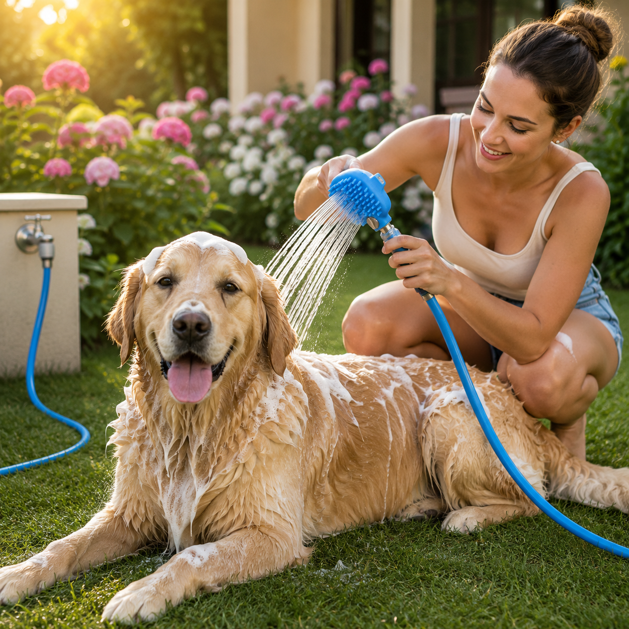 2-in-1 Badebürste mit Duschkopf für Hunde & Katzen