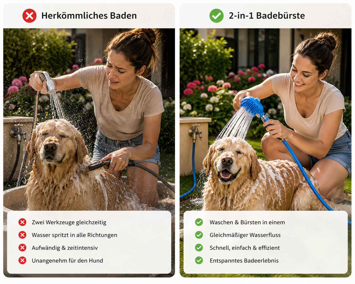 2-in-1 Badebürste mit Duschkopf für Hunde & Katzen