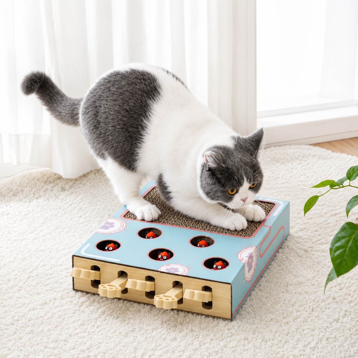 Interaktive Katzen Spielstation mit Kratzbrett