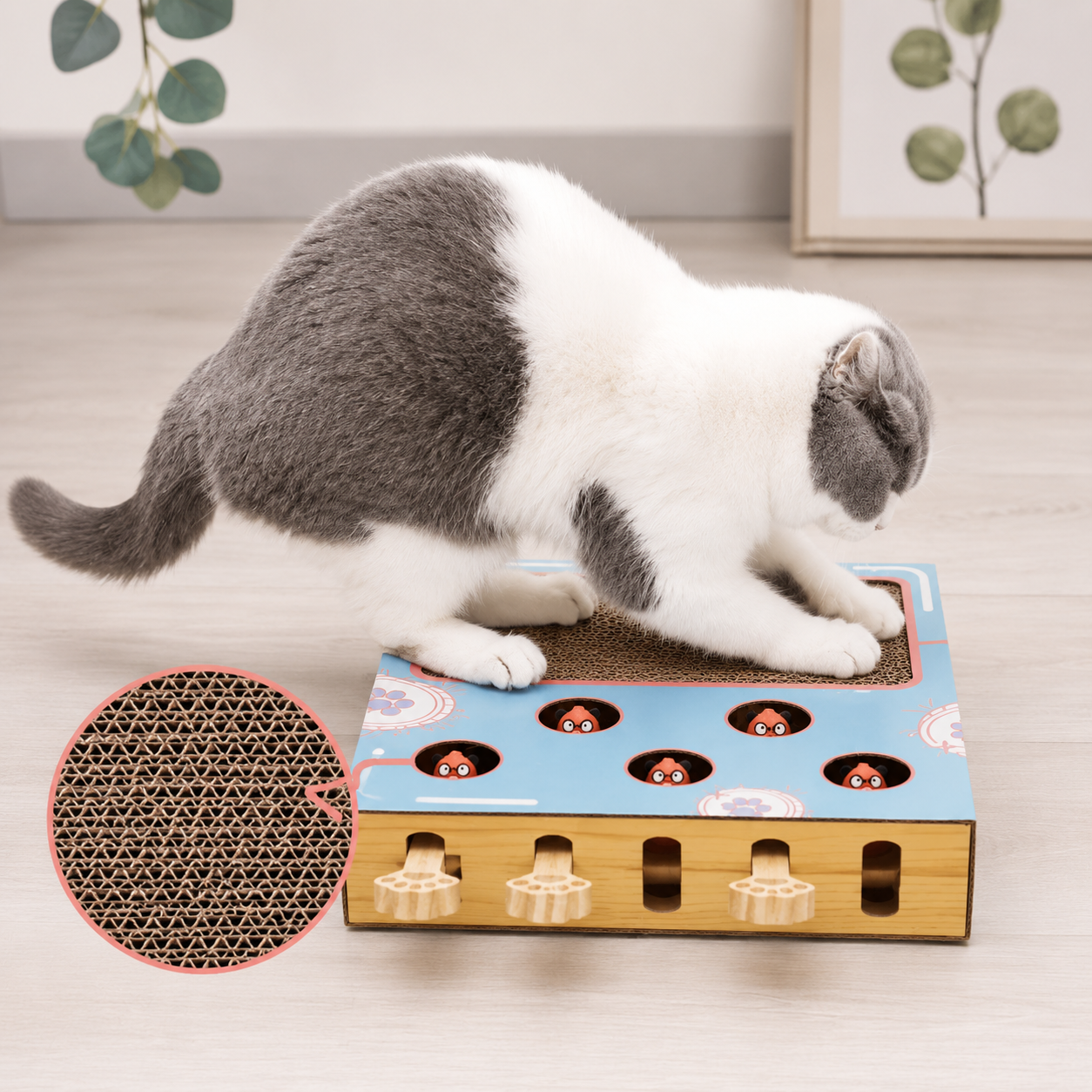 Interaktive Katzen Spielstation mit Kratzbrett
