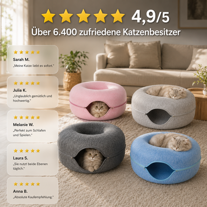 2-in-1 Donut Katzenbett mit Spieltunnel