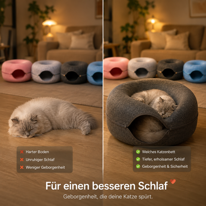 2-in-1 Donut Katzenbett mit Spieltunnel