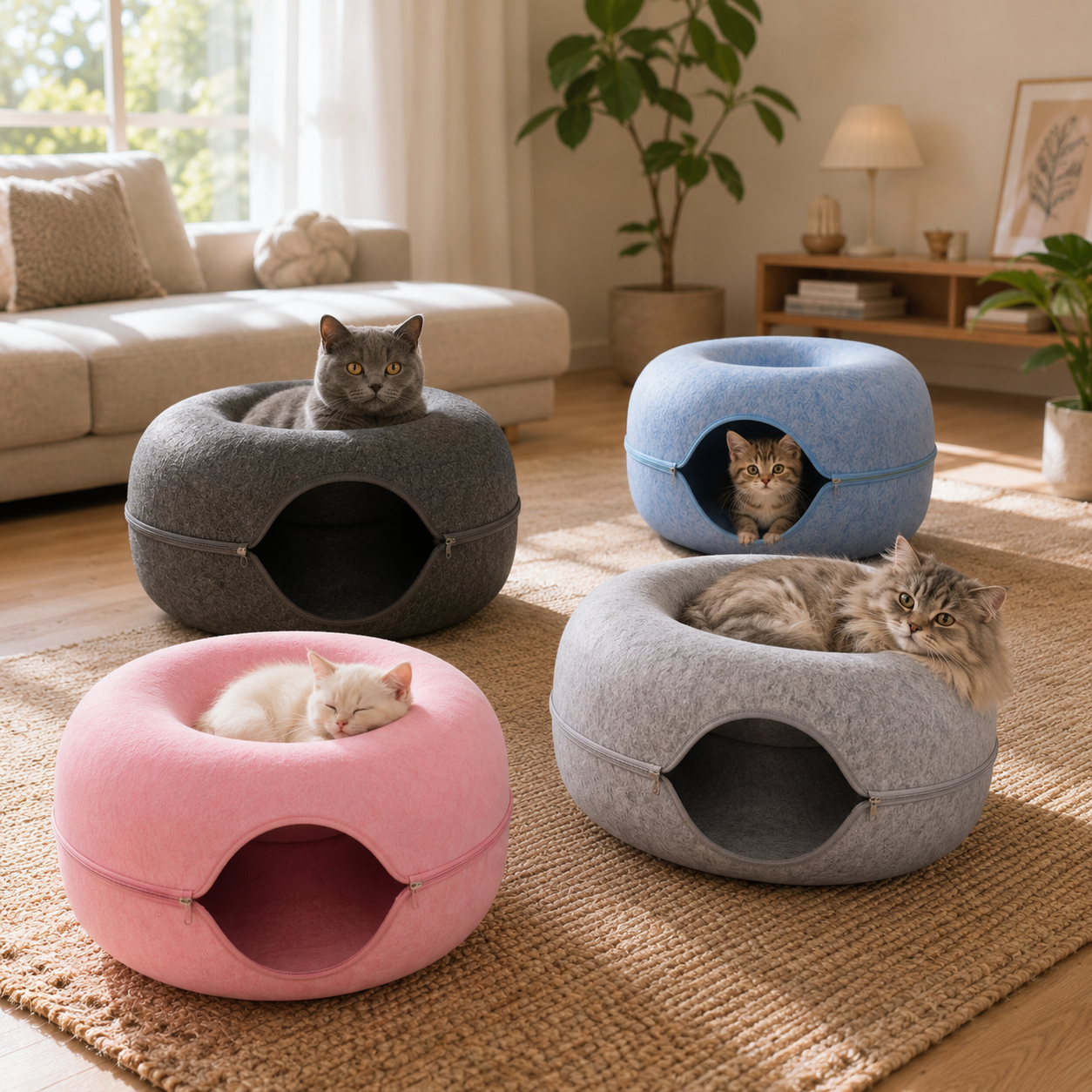 2-in-1 Donut Katzenbett mit Spieltunnel