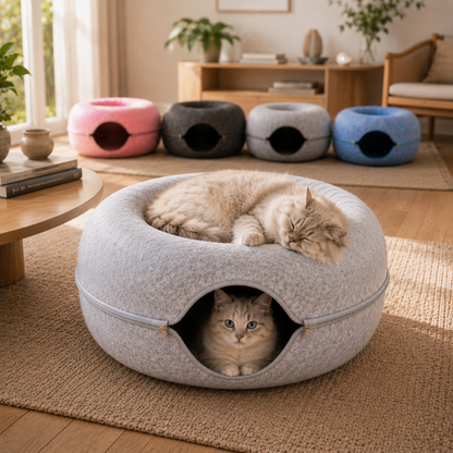 2-in-1 Donut Katzenbett mit Spieltunnel