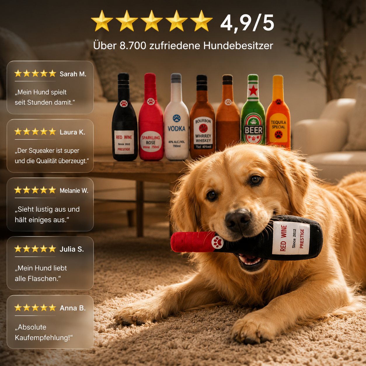 Quietsch-Flasche für Hunde