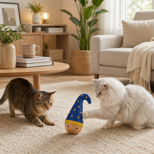 Stehauf-Katzenspielzeug mit Federn