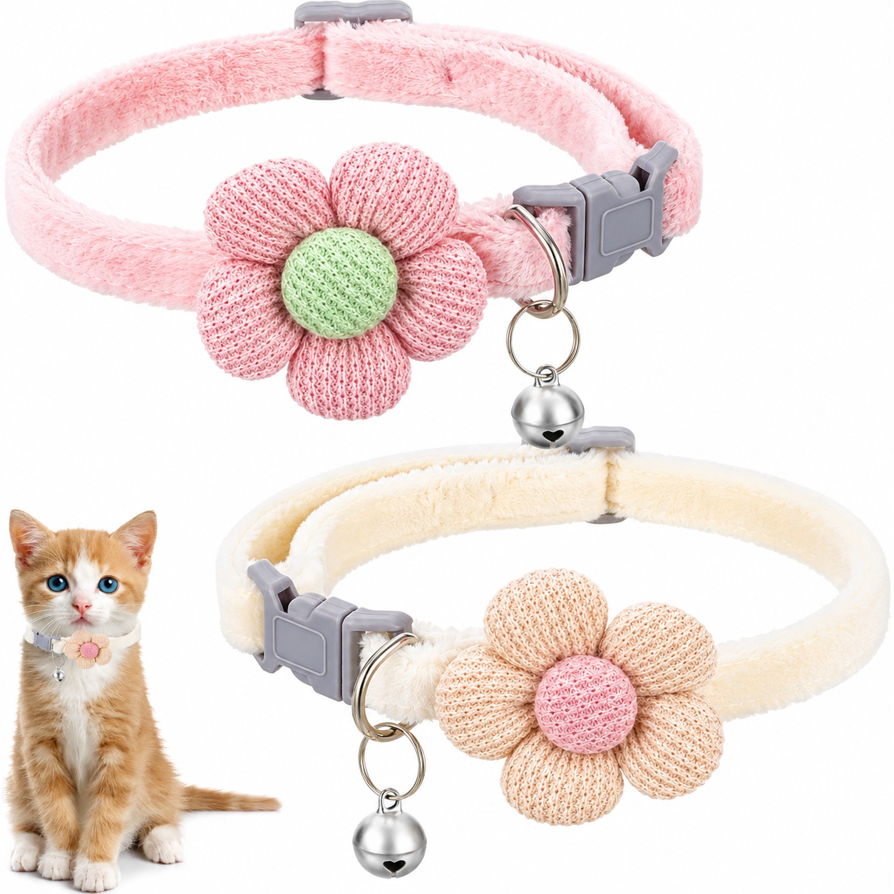 Katzenhalsband mit Glocke & Blume