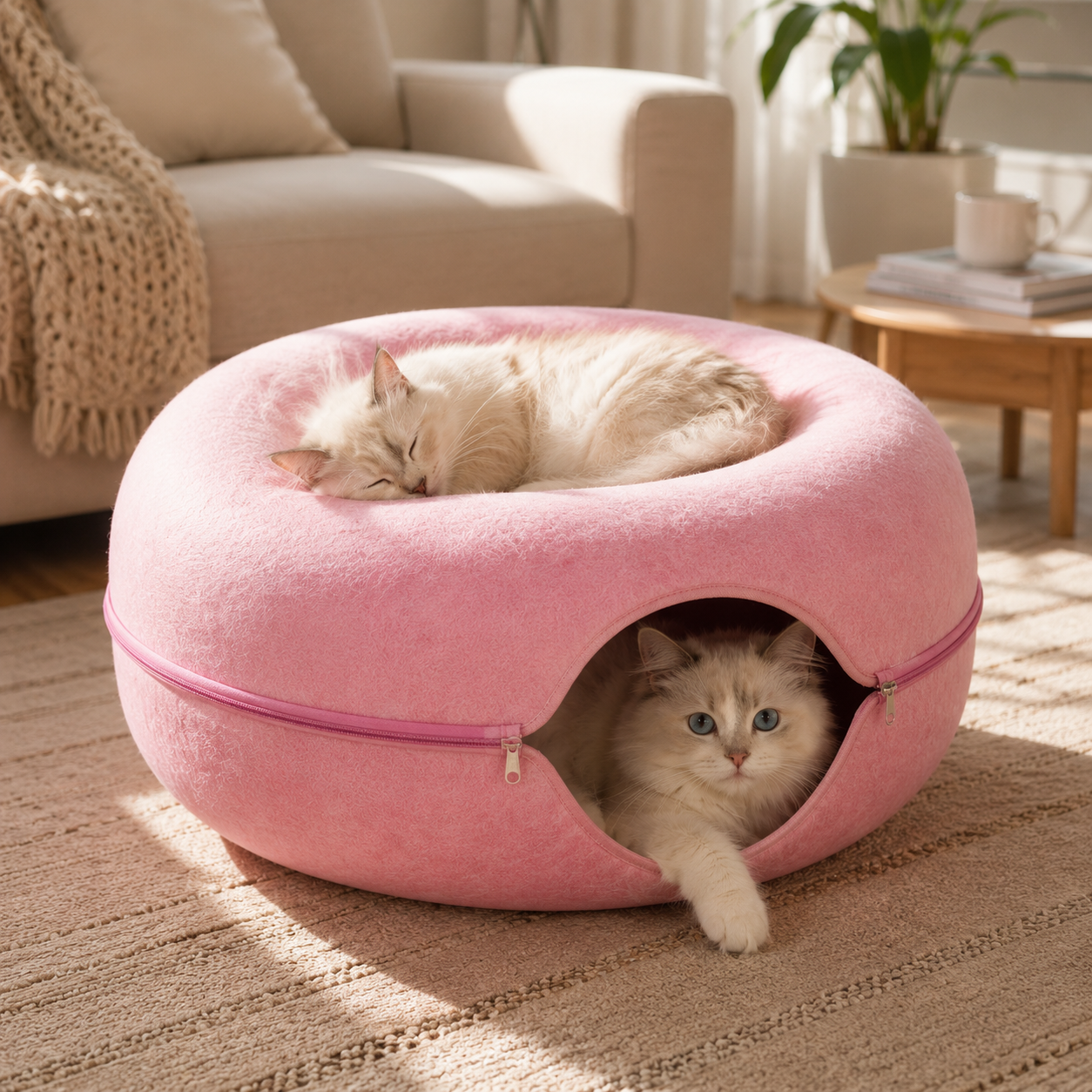 2-in-1 Donut Katzenbett mit Spieltunnel