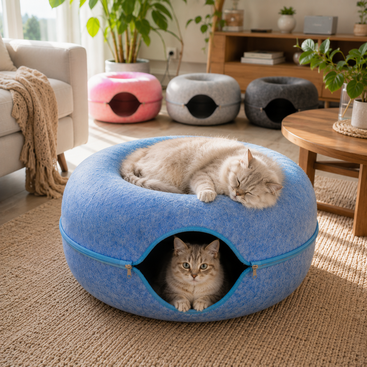 2-in-1 Donut Katzenbett mit Spieltunnel