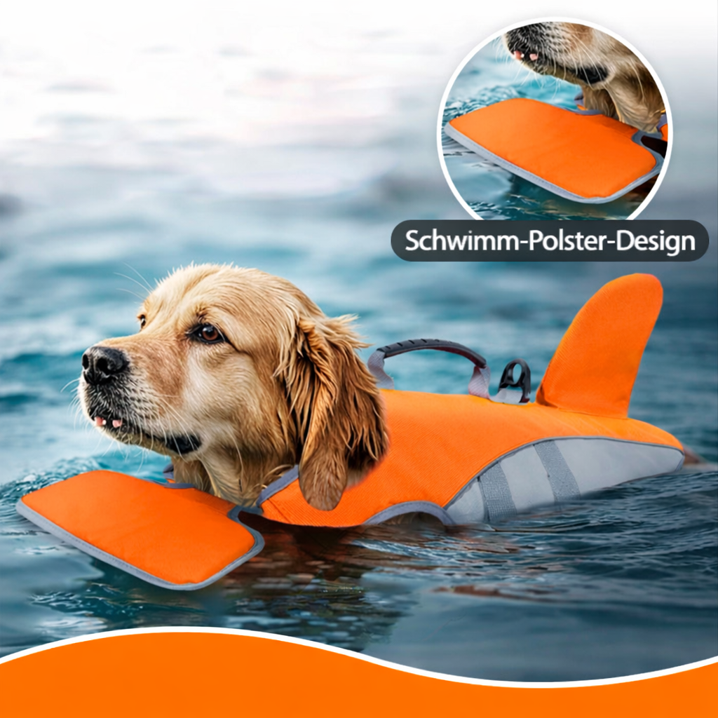 Hundeschwimmweste mit Haifischflosse