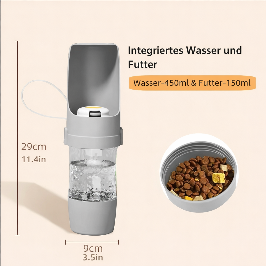 Tragbare Hunde Trinkflasche mit Futterbehälter
