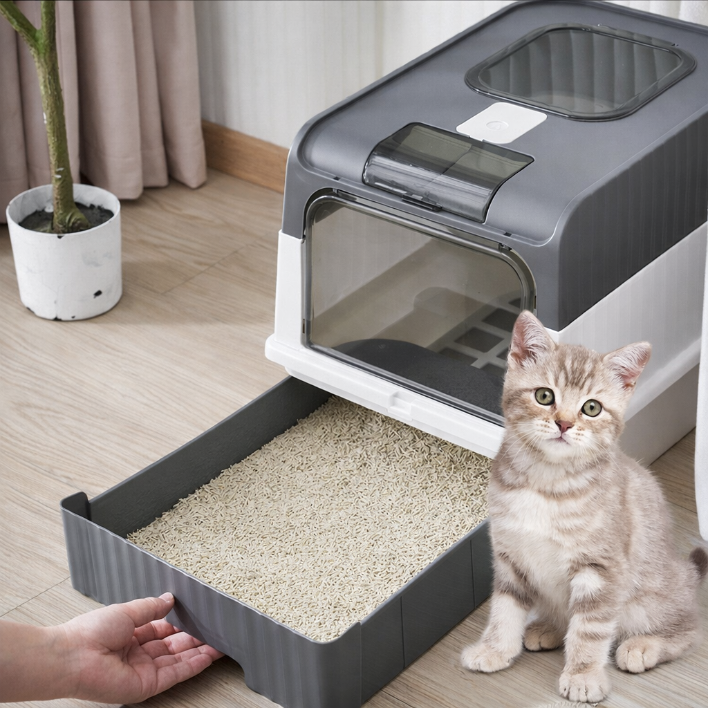Geschlossenes Katzenklo mit Schublade