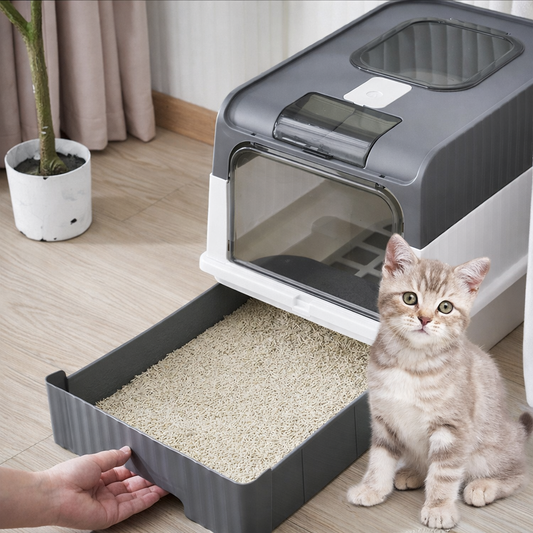 Geschlossenes Katzenklo mit Schublade